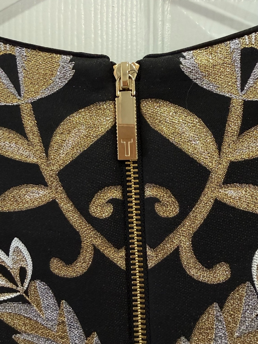 Ted Baker Black Dress with Gold, Silver & Red Metallic Floral Jacquard - Picture 4 of 4